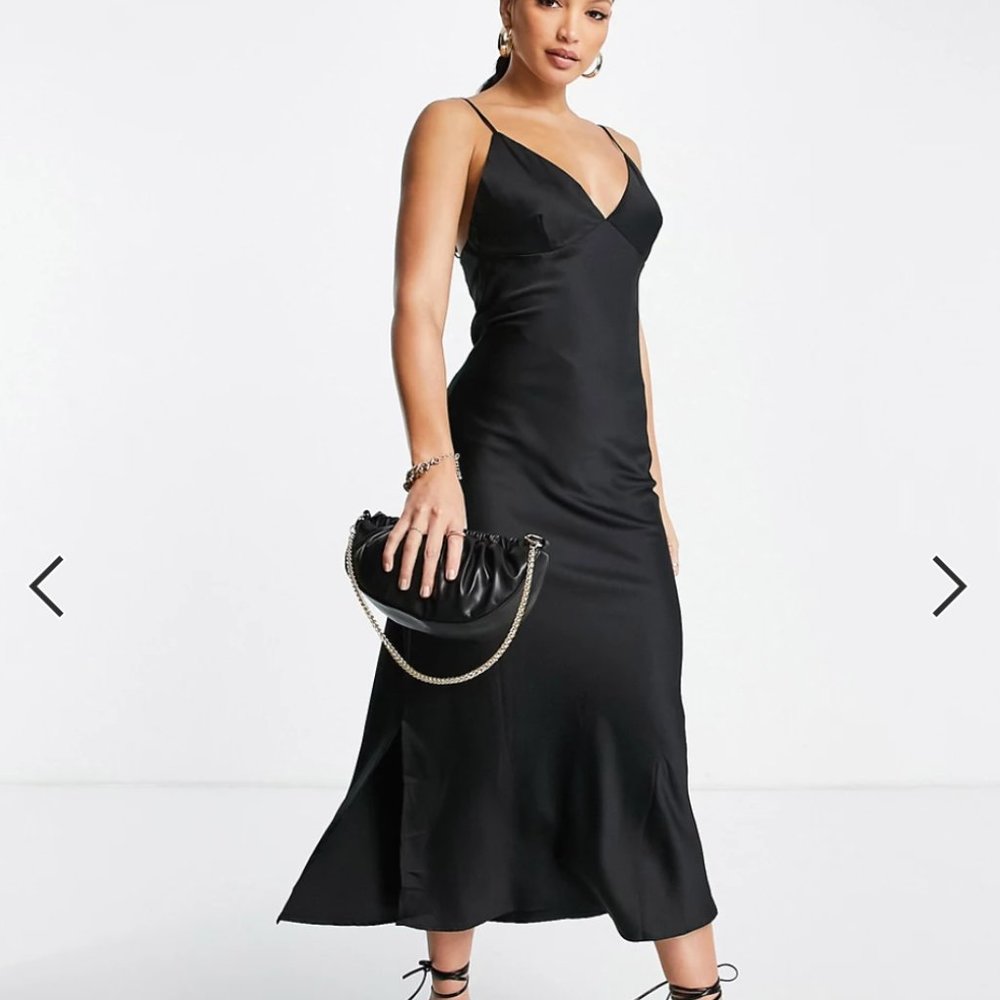 Vero Moda Tall satin slip midi dress in black - NWT